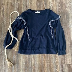 Navy LOFT Ruffle Sweatshirt